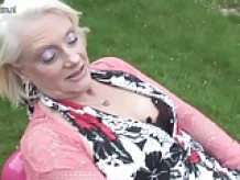 British granny playing with old cunt in the garden