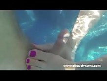 Footjob and sex in a pool in front 2 friends