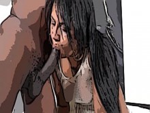 Mujer madura se sienta en el palo pegajoso