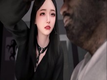 3D super lindo peluquero asiático provocando la gran polla para follar su coño mojado